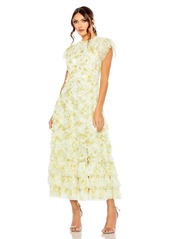 Mac Duggal Women's High Neck Ruffle Cap Sleeve Floral Dress - Yellow multi