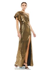 Mac Duggal Women's Ieena Ruffled One Shoulder Metallic Evening Gown - Bronze