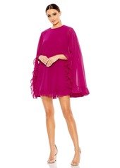 Mac Duggal Women's Ieena High Neck Ruffle Hem Cape Mini Dress - Fuchsia
