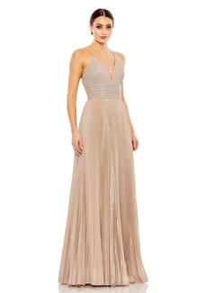 Mac Duggal Women's Ieena Shimmer Pleated V-Neck Open Back Gown - Rose gold