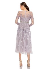 Mac Duggal Women's Long Sleeve Tea Length Dress - Vintage lilac