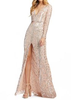 Mac Duggal Embellished Long Sleeve Evening Gown in Rose Gold at Nordstrom
