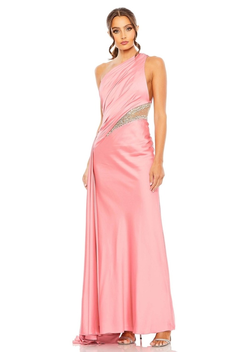 Mac Duggal Women's One Shoulder Embellished Satin Gown - Coral