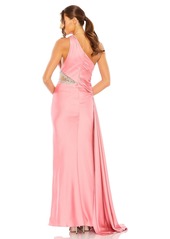 Mac Duggal Women's One Shoulder Embellished Satin Gown - Coral