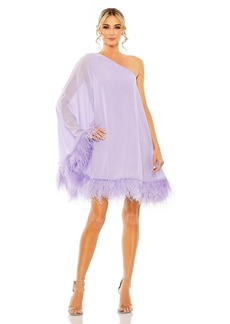 Mac Duggal Women's One Shoulder Trapeze Dress with Feather Trim - Lilac