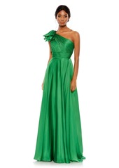 Mac Duggal Women's Pleated One Shoulder Chiffon Gown - Emerald