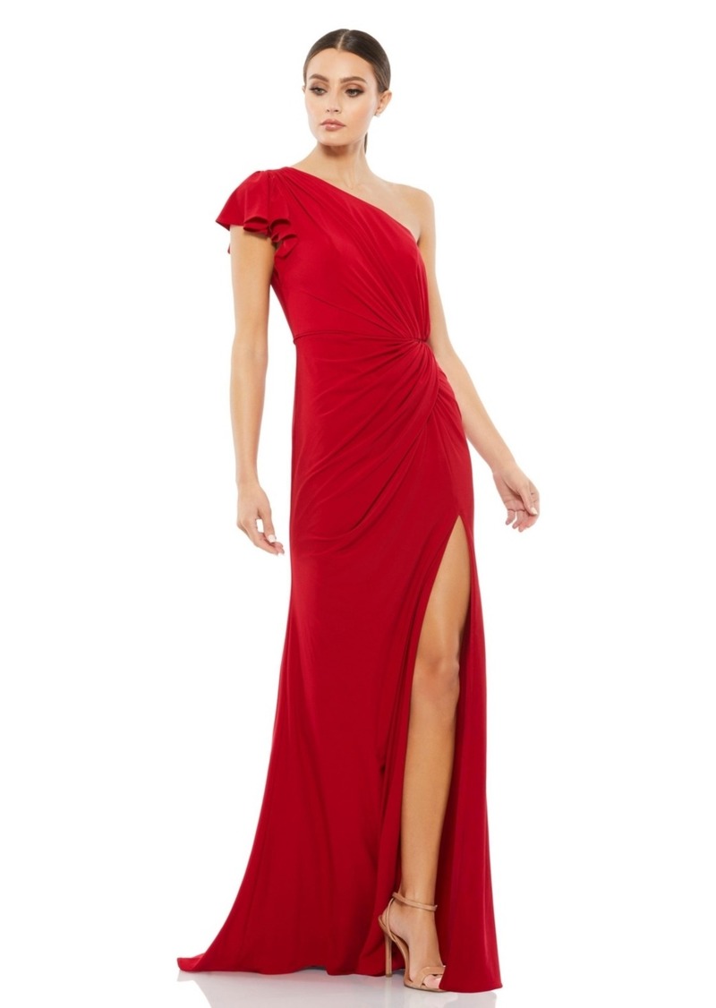 Mac Duggal Women's Ruffled One Shoulder Draped Gown - Red