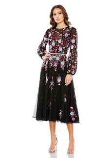 Mac Duggal Women's Sequined Floral High Neck Puff Sleeve Cocktail Dress - Black multi