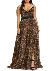 Mac Duggal Cheetah Print Chiffon Prom Dress (Plus Size)