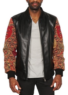 Maceoo Embroidered Sleeve Leather Bomber Jacket