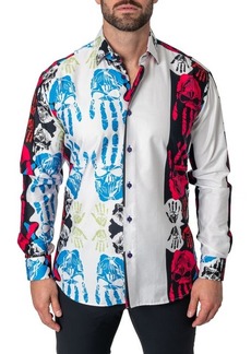 Maceoo Fibonacci Hand Skull Cotton Button-Up Shirt