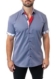 Maceoo Galileo Minisquare 43 Blue Contemporary Fit Short Sleeve Button-Up Shirt at Nordstrom