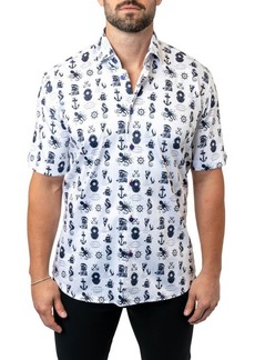 Maceoo Galileo Stretchnautical White Short Sleeve Performance Button-Up Shirt at Nordstrom