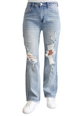 Madden Girl Juniors' High Waisted Distressed Wide-Leg Jeans - Light Wash