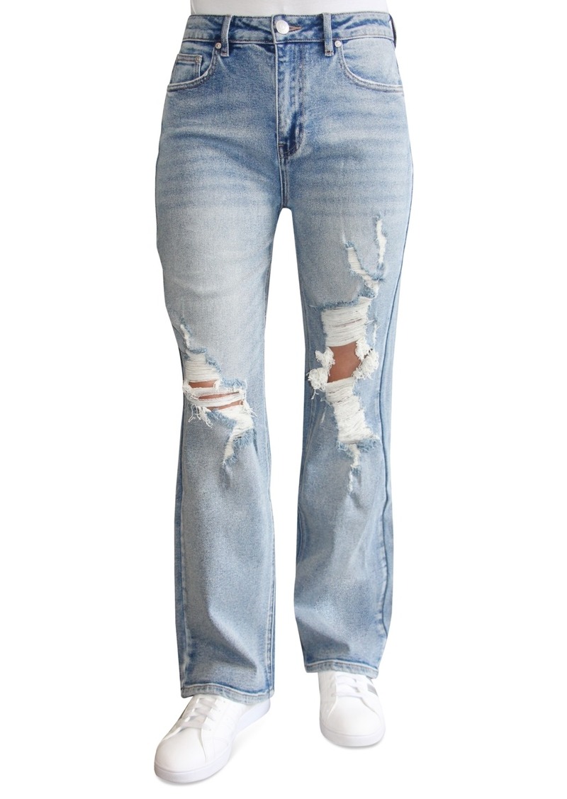 Madden Girl Juniors' High Waisted Distressed Wide-Leg Jeans - Light Wash