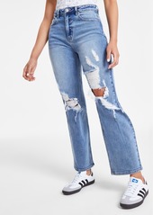 Madden Girl Juniors' Super High Rise Distressed 90s Wide Leg Jeans - Medium Wash