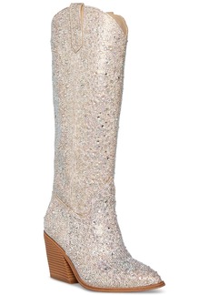 Madden Girl Arizona-r Rhinestone Embellished Knee High Cowboy Boots - Crystal Rhinestone