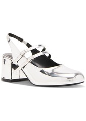 Madden Girl Doll Block-Heel Slingback Mary Jane Pumps - Silver Mirror Metallic