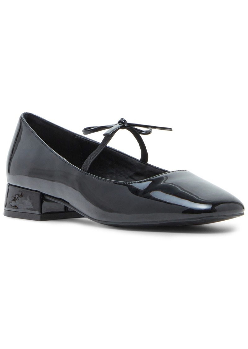 Madden Girl Egret Block-Heel Mary-Jane Bow Ballet Flats - Black Patent