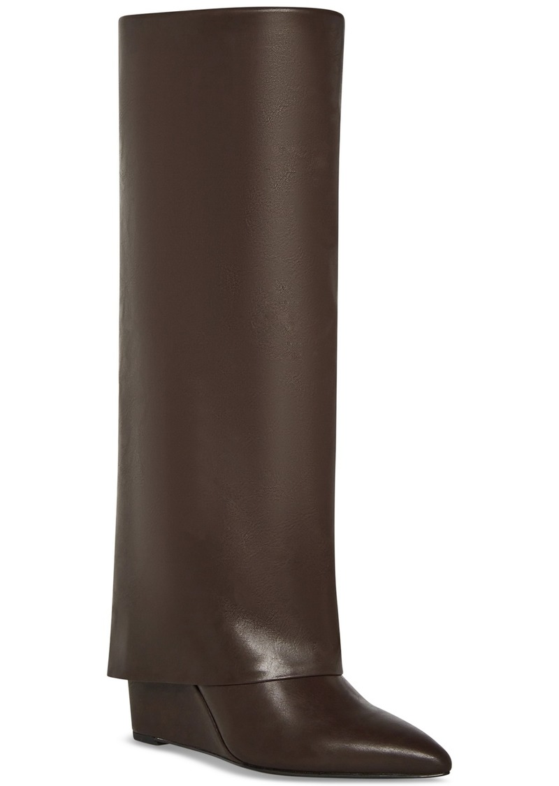 Madden Girl Evander Fold-Over Cuffed Knee High Wedge Dress Boots - Dark Chocolate