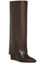 Madden Girl Evander Wide-Calf Fold-Over Cuffed Knee High Wedge Dress Boots - Black