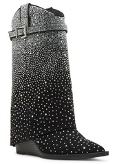 Madden Girl Joe-r Cuffed Wedge Western Dress Booties - Black Rhinestone Multi