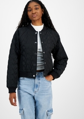 Madden Girl Juniors' Quilted Ribbed-Cuff Bomber Jacket - Desert Sage