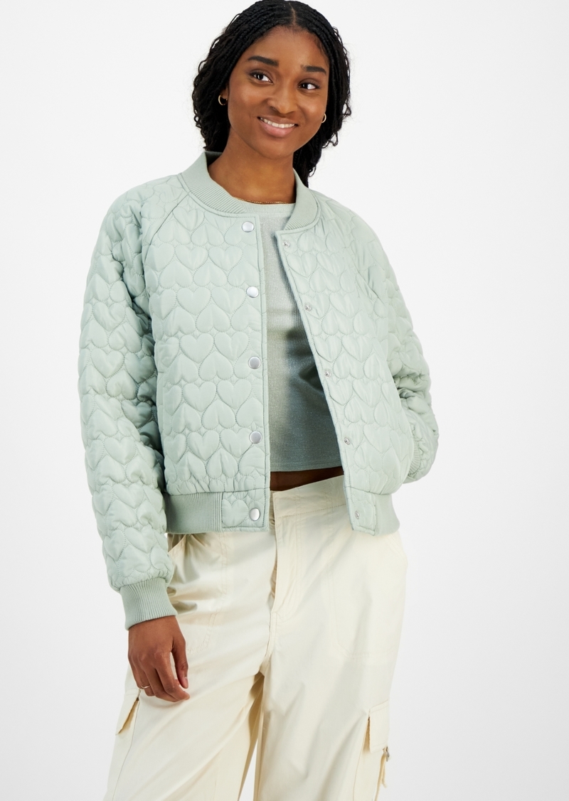 Madden Girl Juniors' Quilted Ribbed-Cuff Bomber Jacket - Desert Sage