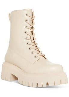 Madden Girl Kknight Lace-Up Lug Sole Combat Booties - Almond