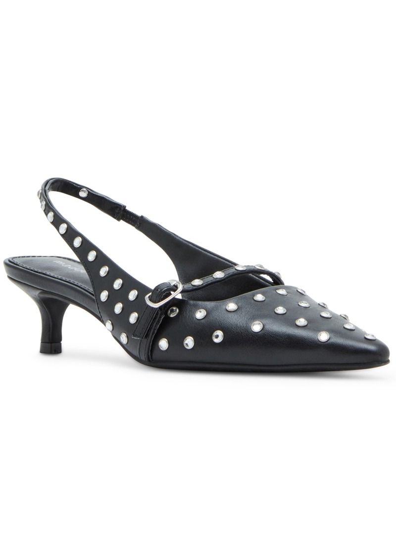 Madden Girl Krystall-r Pointed-Toe Slingback Kitten-Heel Pumps - Black/Rhinestone