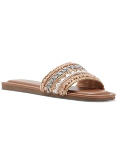 Madden Girl Thread Beaded Square-Toe Slide Flat Sandals - Blush Multi