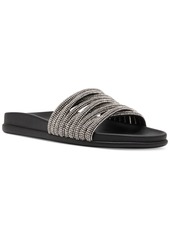 Madden Girl Xana Rhinestone Strappy Footbed Slide Sandals - Black Multi Rhinestone