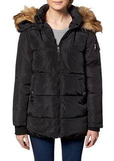 Madden Girl Womens Faux Fur Quilted Puffer Coat