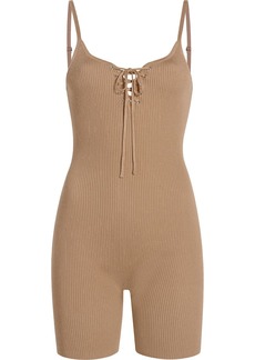 Madden Girl Womens Lace-Up Ribbed Romper