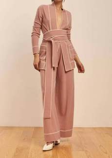 Madeleine Thompson Diableret Belted Cashmere Cardigan In Dusty Pink/cream