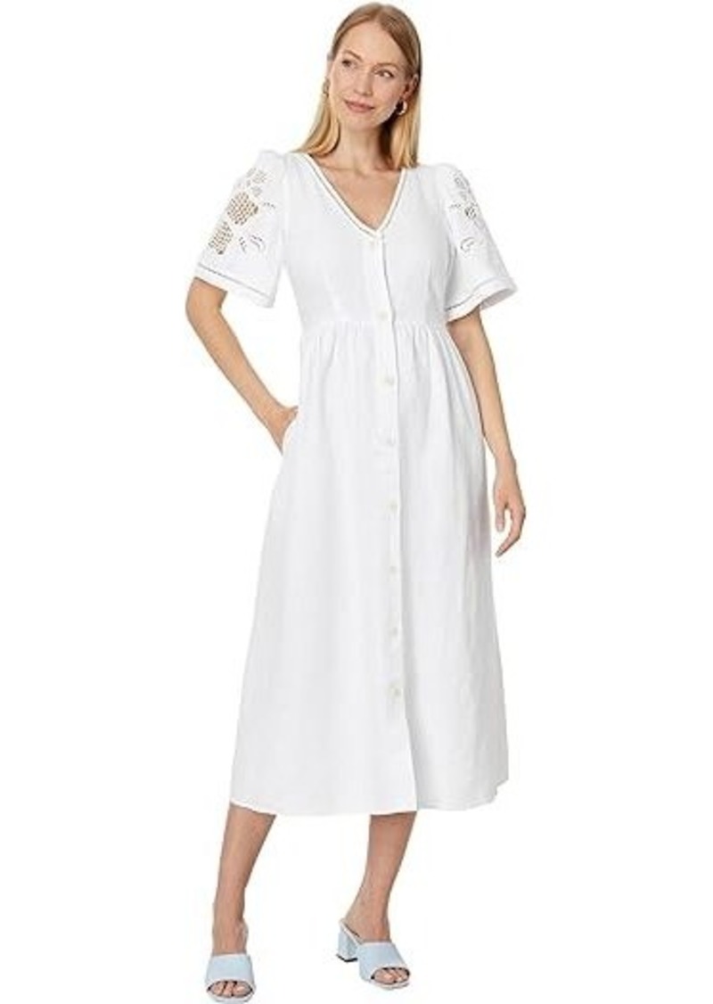 Madewell Cassie Button-Front Midi Dress in Embroidered Linen