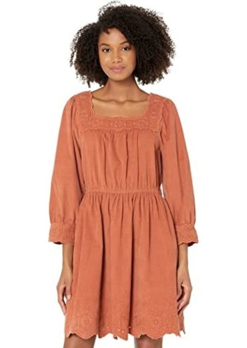 Madewell Embroidered Corduroy Square-Neck Mini Dress