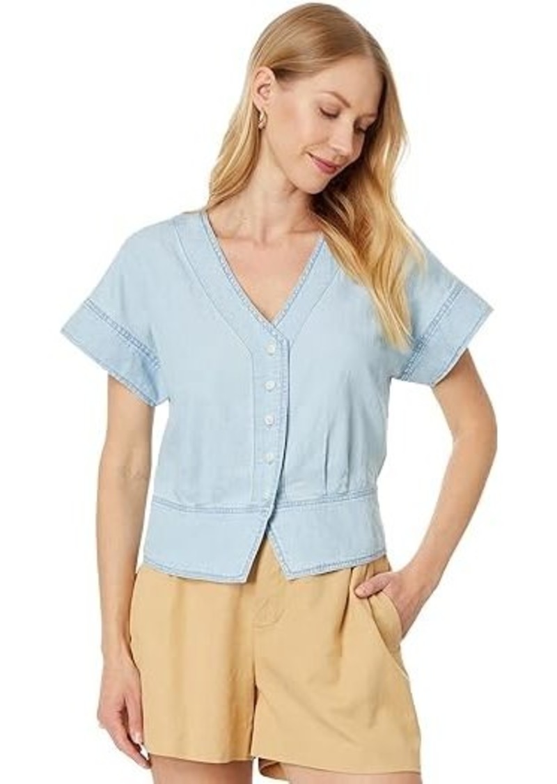 Madewell Denim Pleated Short-Sleeve Top in Doral Wash