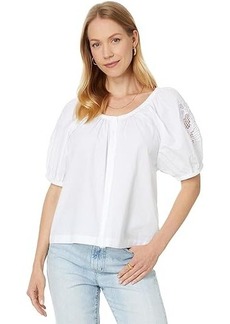 Madewell Embroidered Puff-Sleeve A-Line Top in Poplin