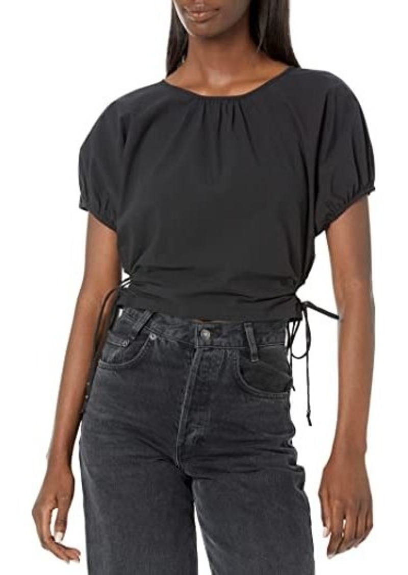 Madewell Poplin Puff-Sleeve Cutout Crop Top