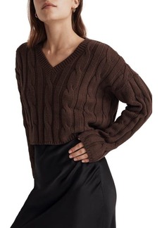 Madewell Cable Knit V-Neck Crop Sweater