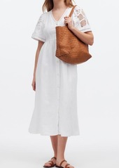 Madewell Cassie Openwork Detail Linen Button-Front Midi Dress