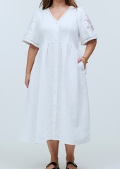 Madewell Cassie Openwork Detail Linen Button-Up Midi Dress