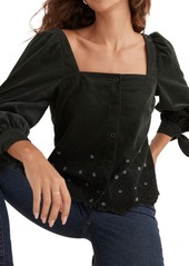 Madewell Embroidered Eyelet Corduroy Tie Sleeve Top