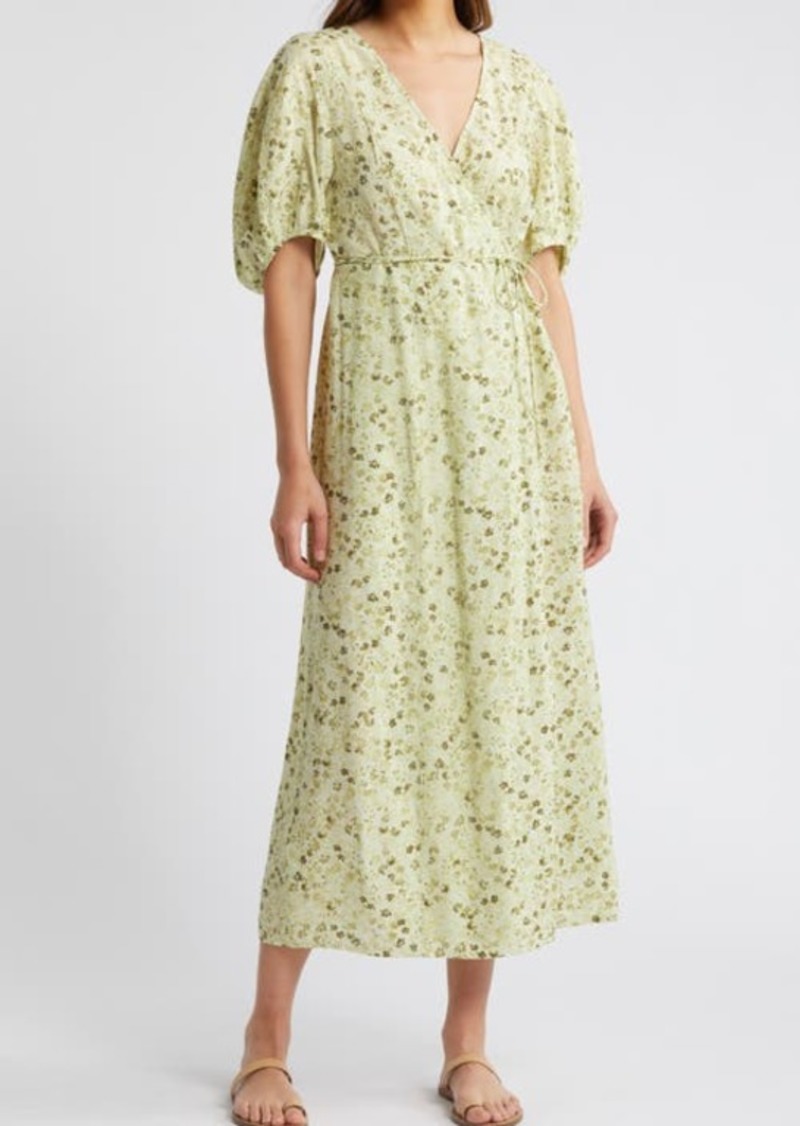 Madewell Floral Puff Sleeve Wrap Front Dress