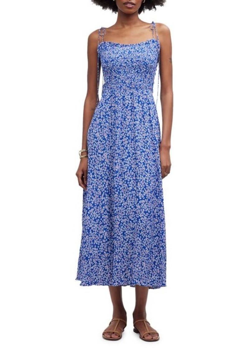 Madewell Floral Smocked Tie Strap Dress