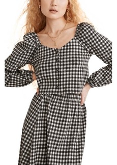 Madewell Gingham Puff Sleeve Button Front Crop Top in True Black at Nordstrom