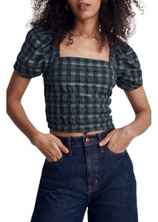 Madewell Hopewell Plaid Puff Sleeve Crop Top in Forest at Nordstrom