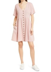 Madewell Lightspun Button Front Minidress in Wisteria Dove at Nordstrom