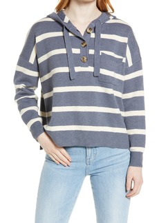 Madewell Olney Stripe Henley Hoodie Sweater in Indigo at Nordstrom